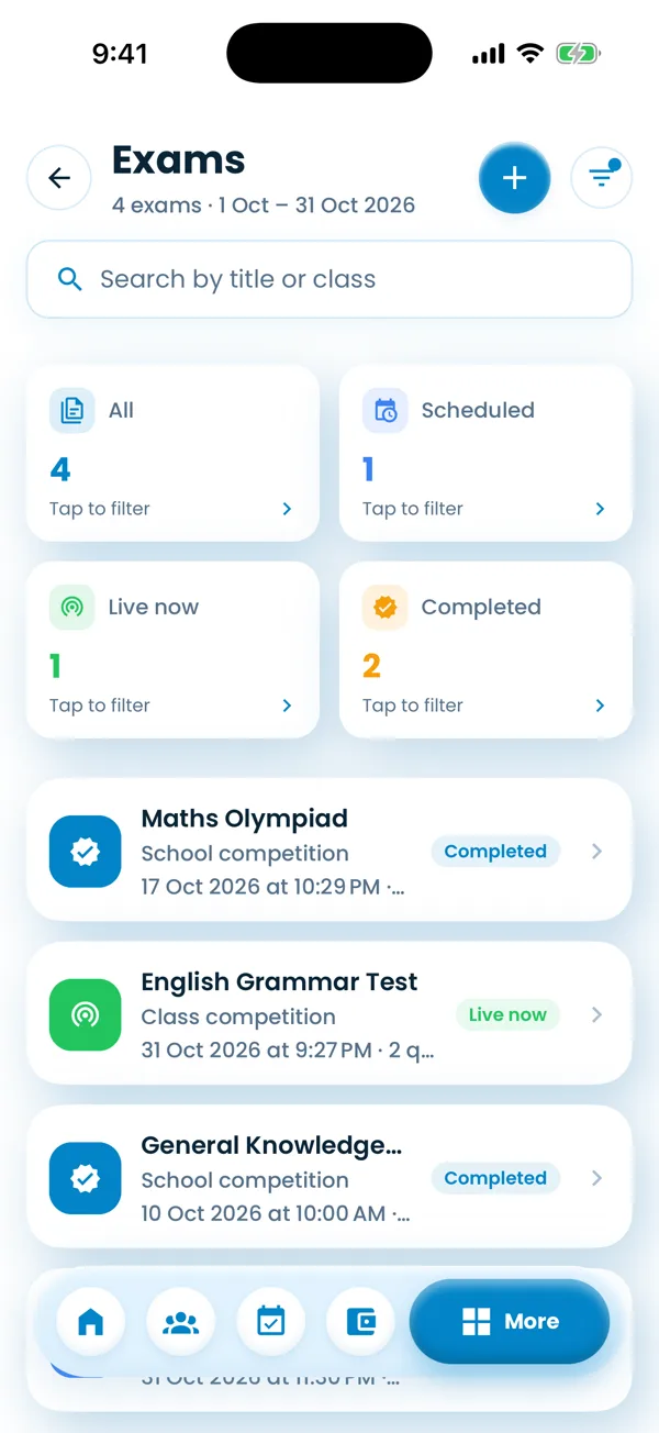 Exams list
